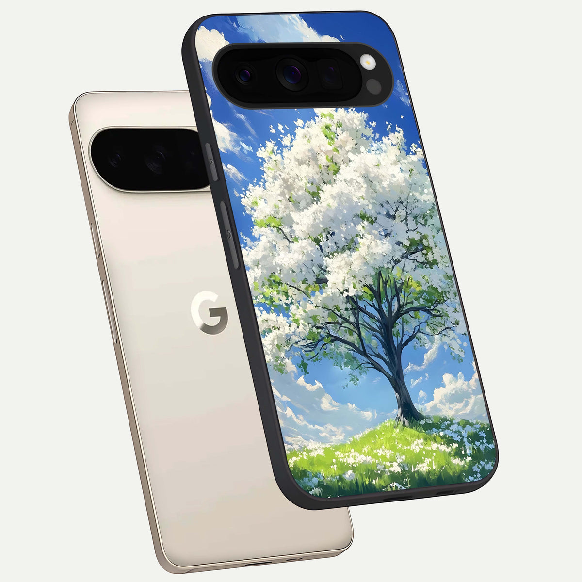  Blossom Sky Serenity phone case For Google Pixel 10 Pro XL showing premium glass back cover with detailed artwork