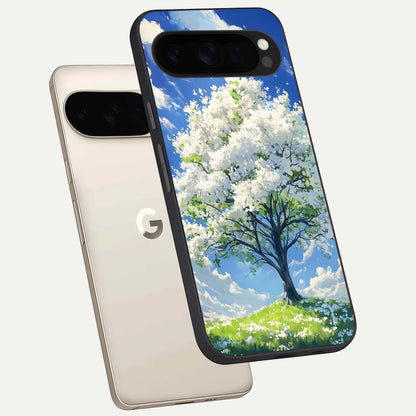  Blossom Sky Serenity phone case For Google Pixel 10 Pro XL showing premium glass back cover with detailed artwork