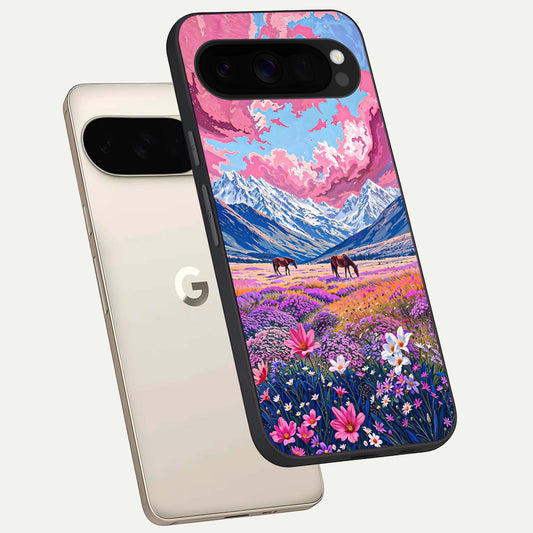  Blossom Valley Dream phone case For Google Pixel 10 Pro XL showing premium glass back cover with detailed artwork