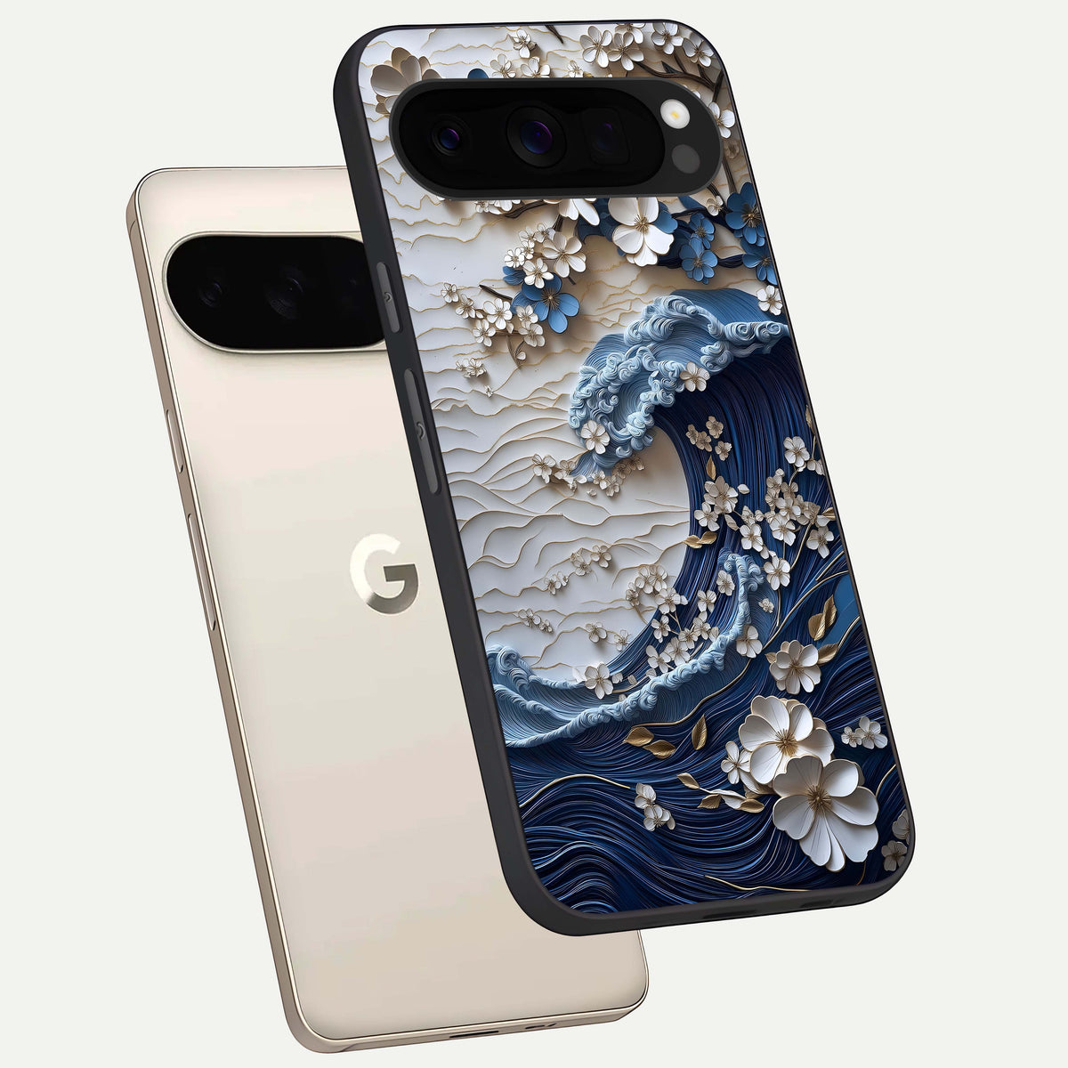  Blossom Wave Art phone case For Google Pixel 10 Pro XL showing premium glass back cover with detailed artwork