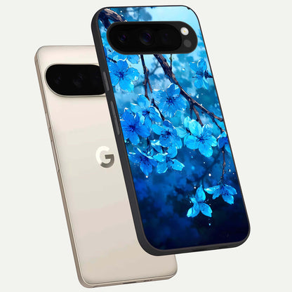  Blue Blossoms Branch phone case For Google Pixel 10 Pro XL showing premium glass back cover with detailed artwork