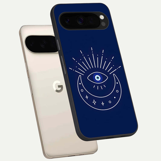  Blue Evil Eye phone case For Google Pixel 10 Pro XL showing premium glass back cover with detailed artwork