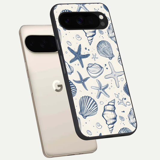  Blue Ocean Outline phone case For Google Pixel 10 Pro XL showing premium glass back cover with detailed artwork
