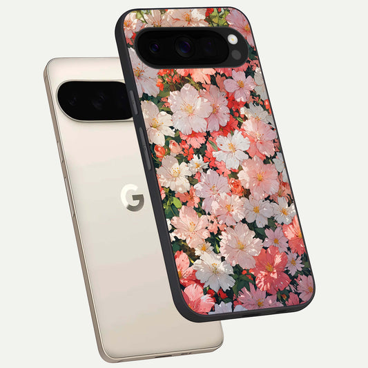  Blush Bloom Field phone case For Google Pixel 10 Pro XL showing premium glass back cover with detailed artwork