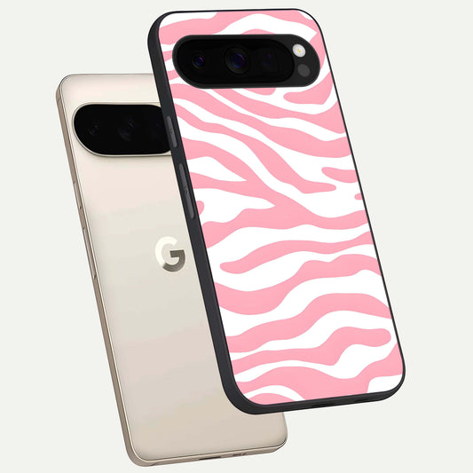  Blush Zebra Flow phone case For Google Pixel 10 Pro XL showing premium glass back cover with detailed artwork
