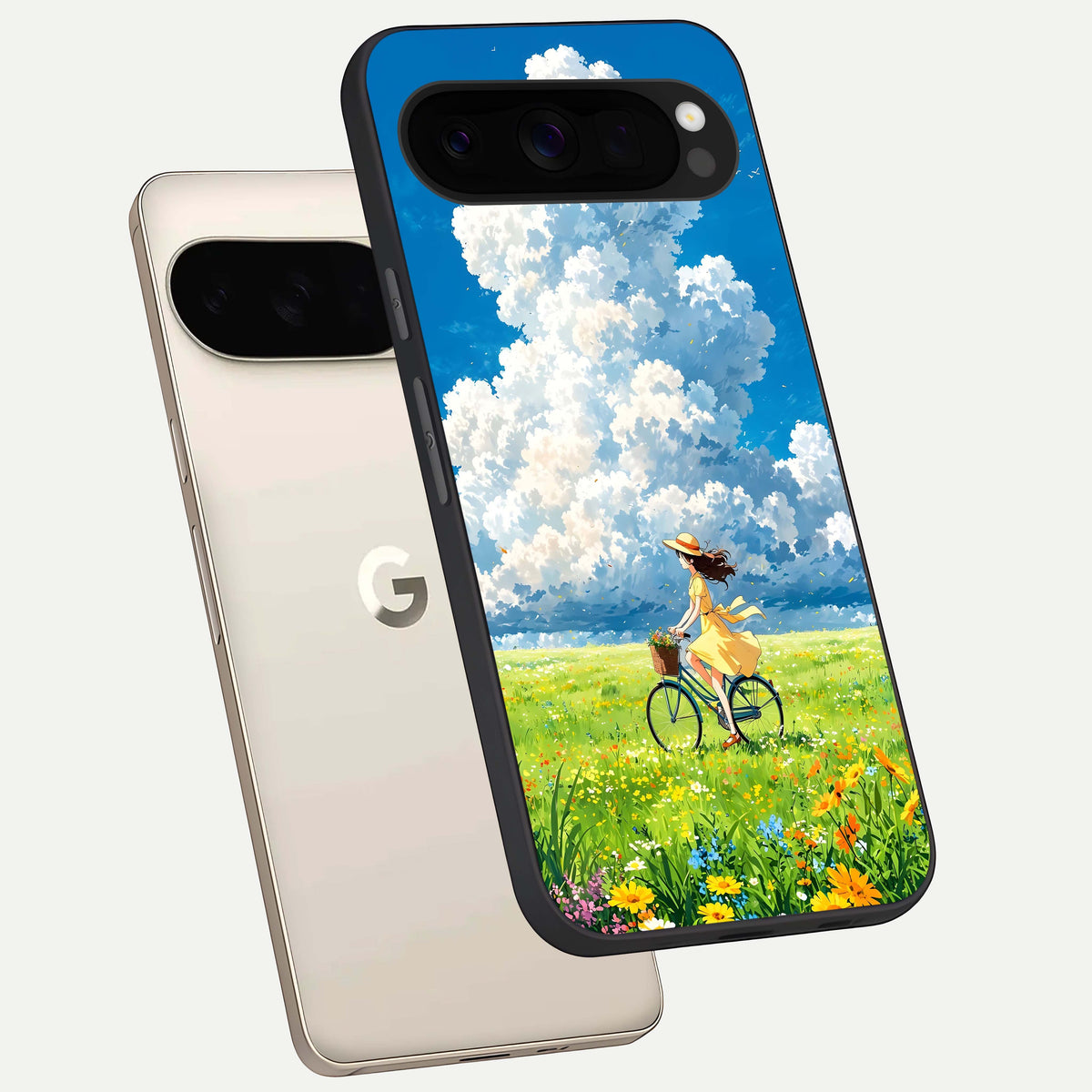  Breezy Meadow Ride phone case For Google Pixel 10 Pro XL showing premium glass back cover with detailed artwork