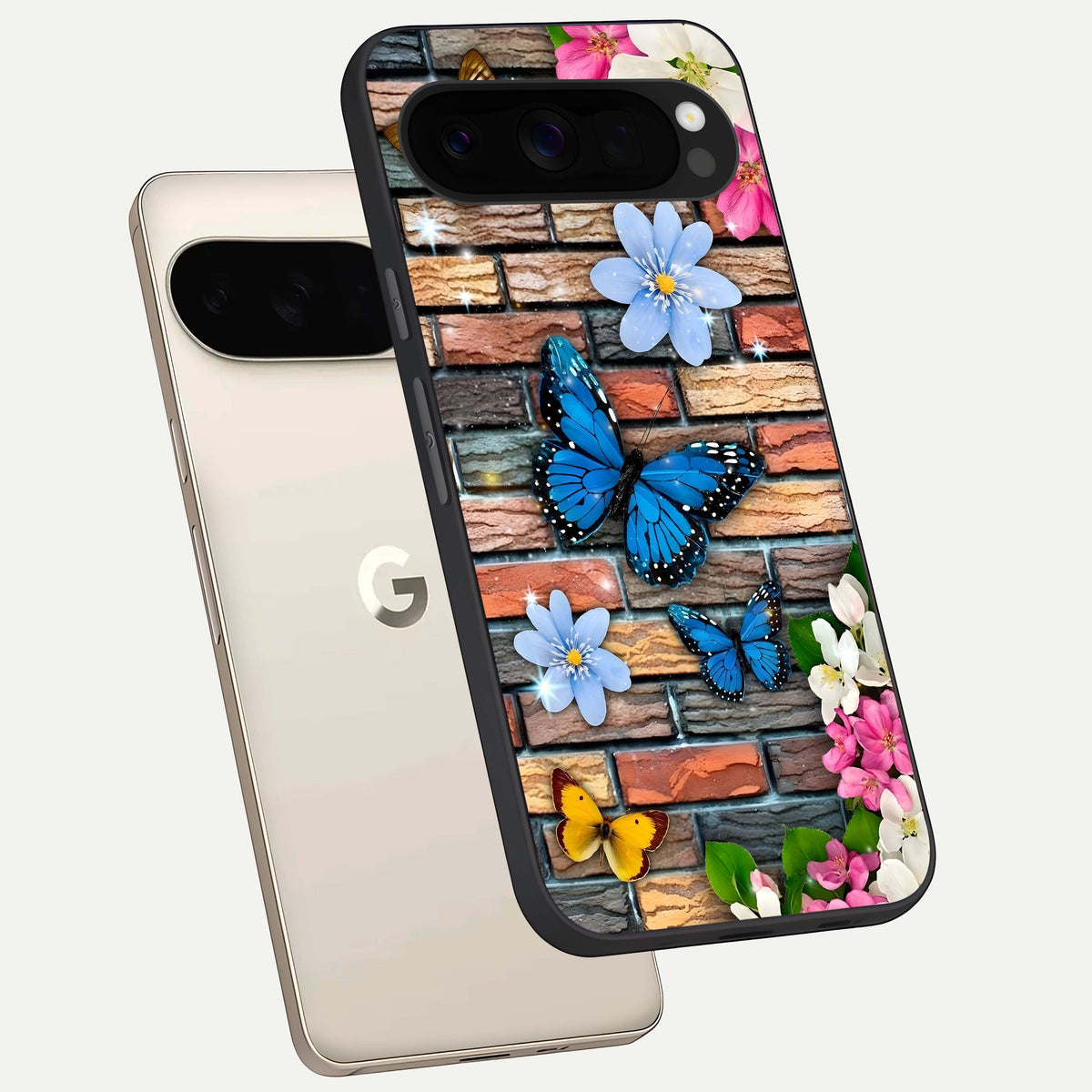  Brick Bloom Flight phone case For Google Pixel 10 Pro XL showing premium glass back cover with detailed artwork