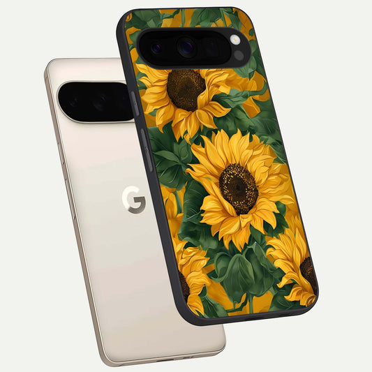  Bright Sunflower Bloom phone case For Google Pixel 10 Pro XL showing premium glass back cover with detailed artwork