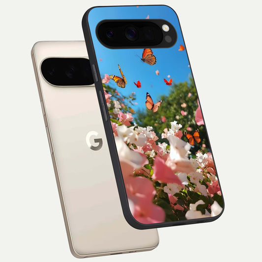  Butterflies In Bloom Sky phone case For Google Pixel 10 Pro XL showing premium glass back cover with detailed artwork