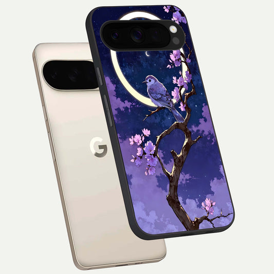  Celestial Bird Blossom phone case For Google Pixel 10 Pro XL showing premium glass back cover with detailed artwork