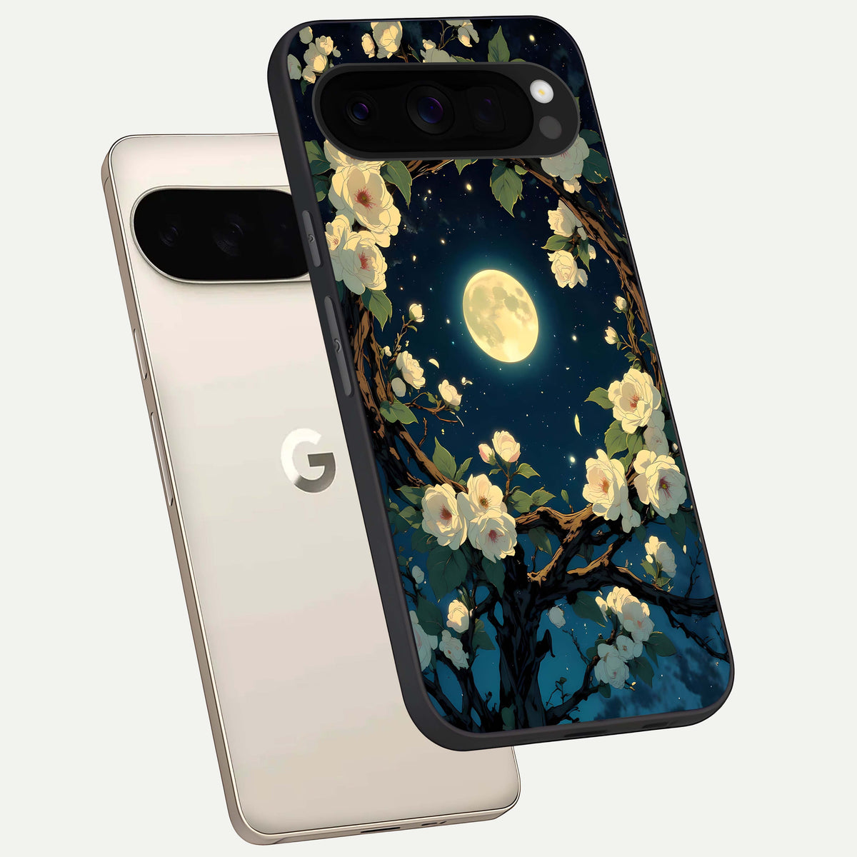  Celestial Moon And Flower phone case For Google Pixel 10 Pro XL showing premium glass back cover with detailed artwork