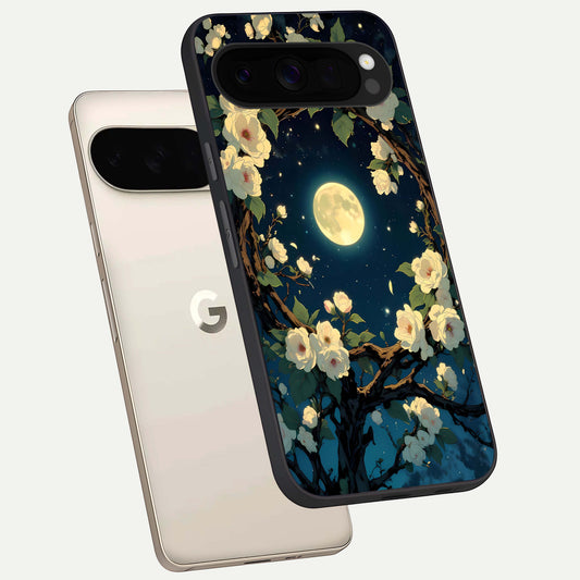  Celestial Moon And Flower phone case For Google Pixel 10 Pro XL showing premium glass back cover with detailed artwork