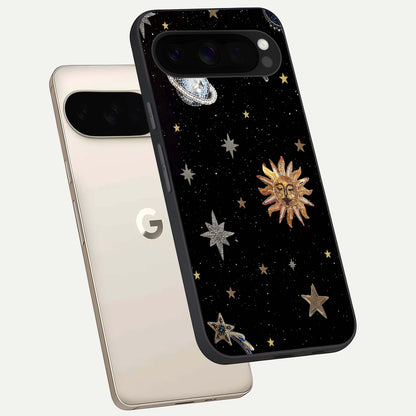  Celestial Moon With Stars phone case For Google Pixel 10 Pro XL showing premium glass back cover with detailed artwork