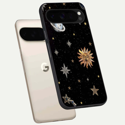  Celestial Moon With Stars phone case For Google Pixel 10 Pro XL showing premium glass back cover with detailed artwork