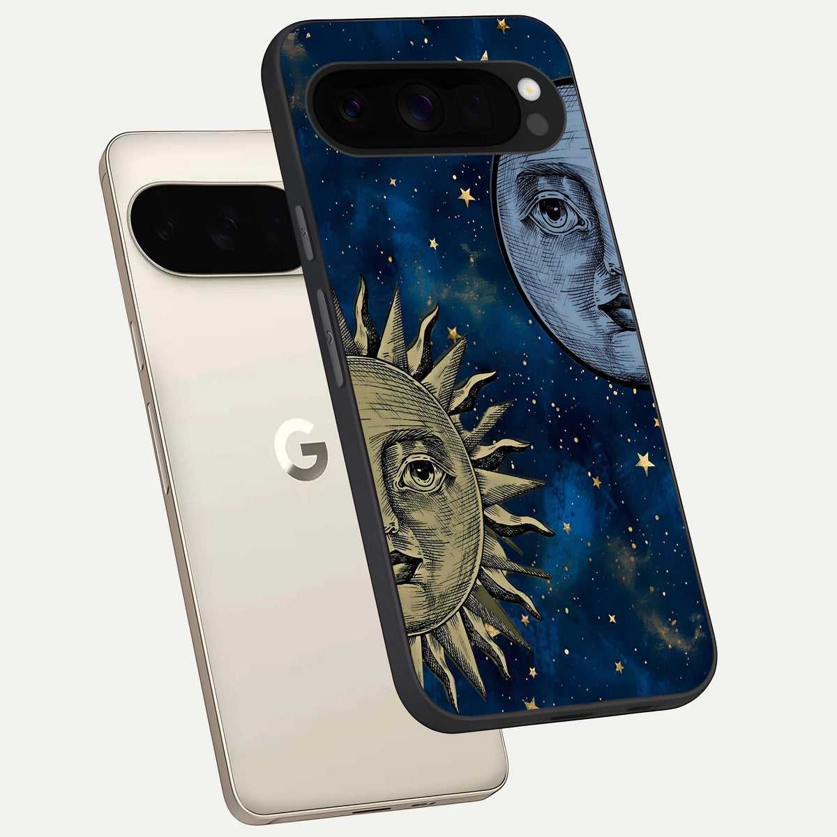  Celestial Moon With Sun phone case For Google Pixel 10 Pro XL showing premium glass back cover with detailed artwork