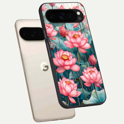  Celestial Pink Lotus phone case For Google Pixel 10 Pro XL showing premium glass back cover with detailed artwork