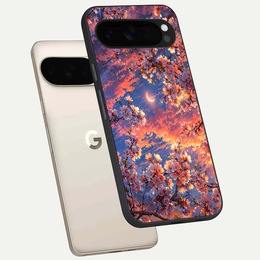  Celestial Sakura Sunset phone case For Google Pixel 10 Pro XL showing premium glass back cover with detailed artwork