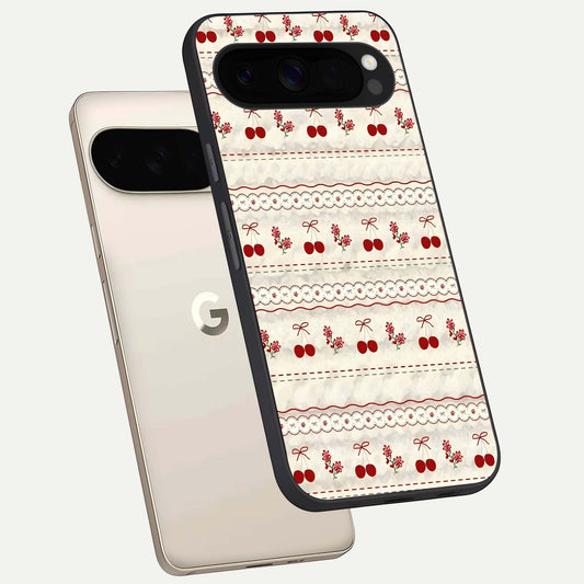  Cherry Bloom Charm phone case For Google Pixel 10 Pro XL showing premium glass back cover with detailed artwork