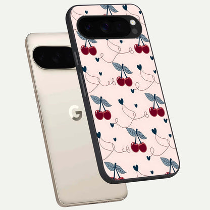  Cherry Heart Line phone case For Google Pixel 10 Pro XL showing premium glass back cover with detailed artwork