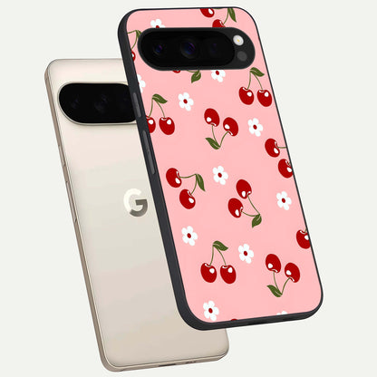  Cherry Love Mood phone case For Google Pixel 10 Pro XL showing premium glass back cover with detailed artwork