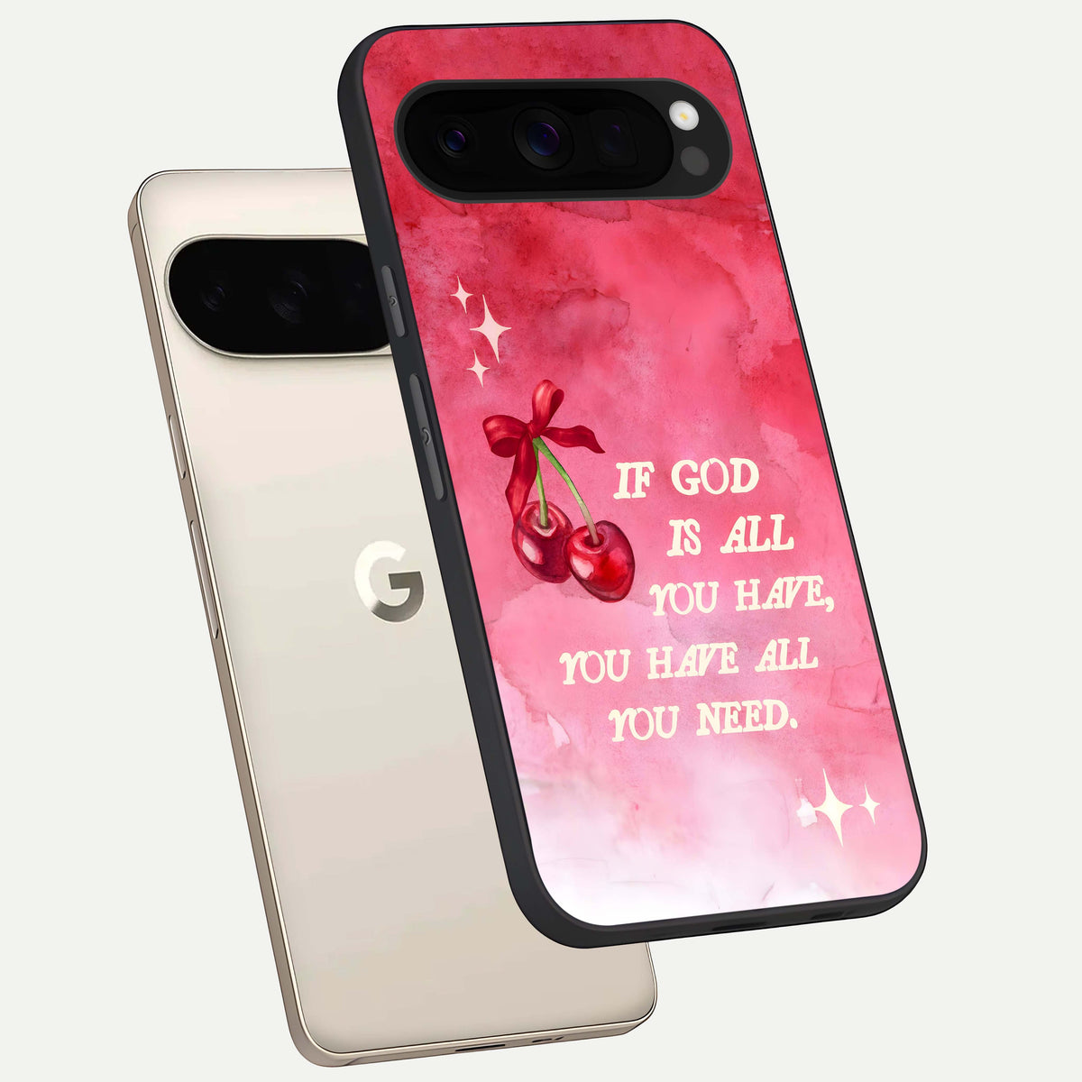  Cherry Quote phone case For Google Pixel 10 Pro XL showing premium glass back cover with detailed artwork