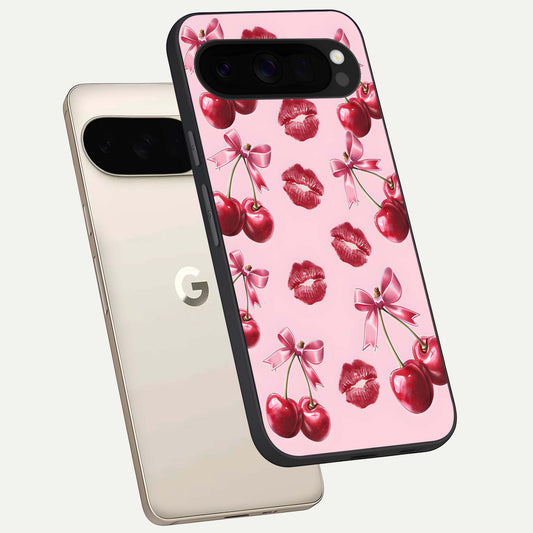  Cherry With Lips phone case For Google Pixel 10 Pro XL showing premium glass back cover with detailed artwork