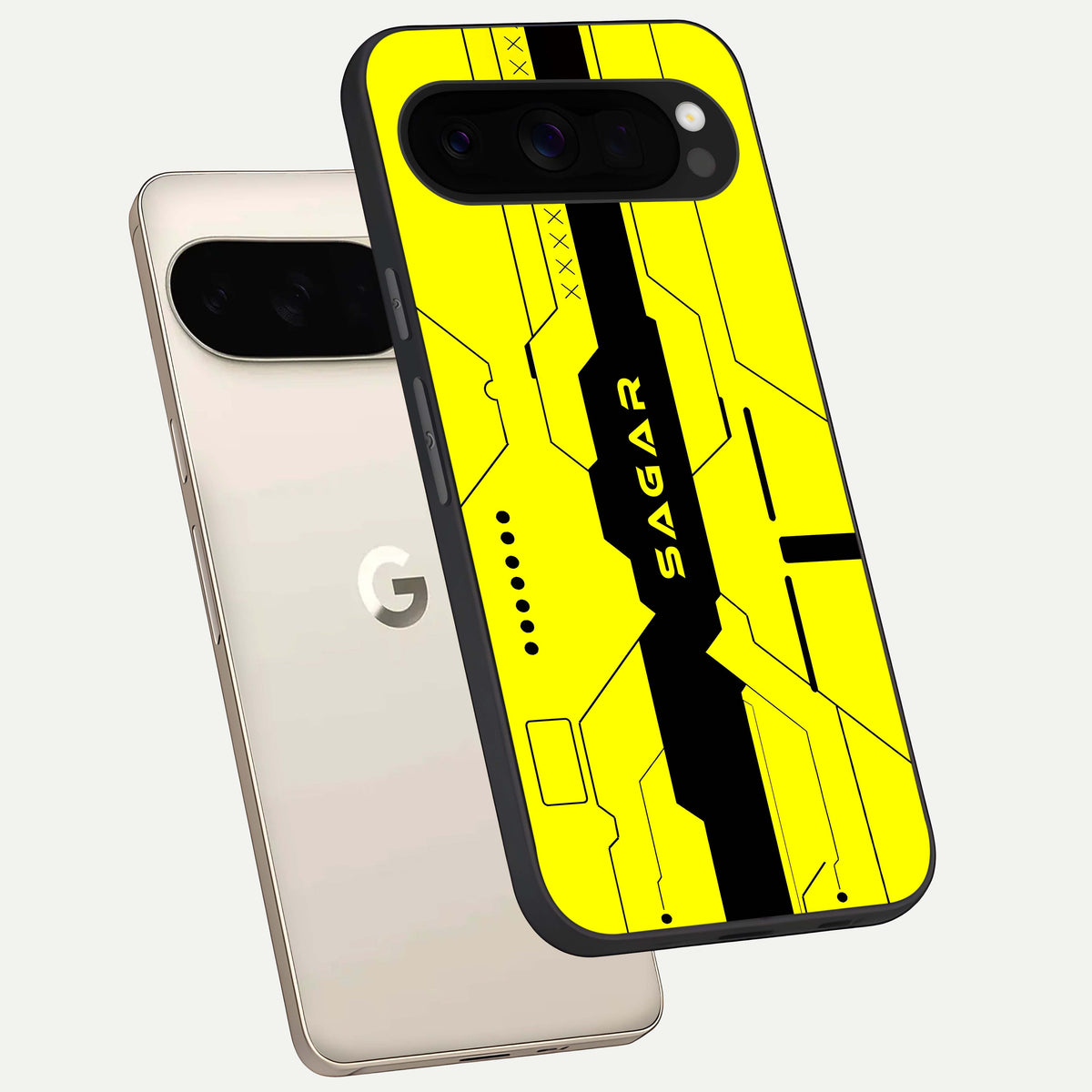  Circuit CYBERPUNK Custom Name phone case For Google Pixel 10 Pro XL showing premium glass back cover with detailed artwork