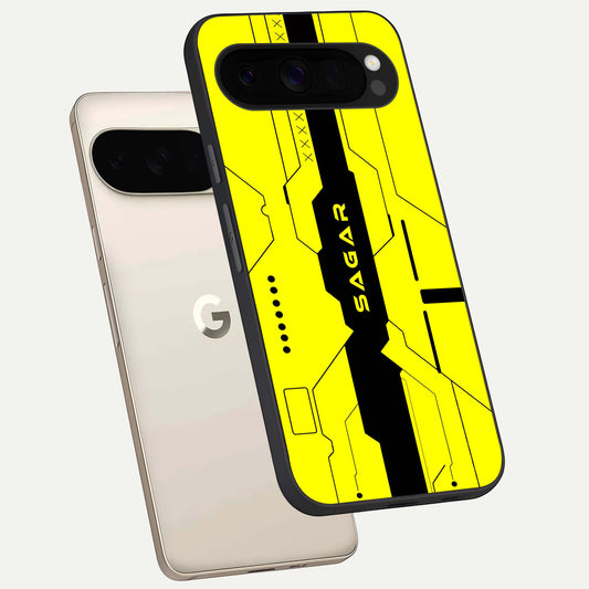  Circuit CYBERPUNK Custom Name phone case For Google Pixel 10 Pro XL showing premium glass back cover with detailed artwork