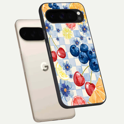  Citrus Bloom Joy phone case For Google Pixel 10 Pro XL showing premium glass back cover with detailed artwork