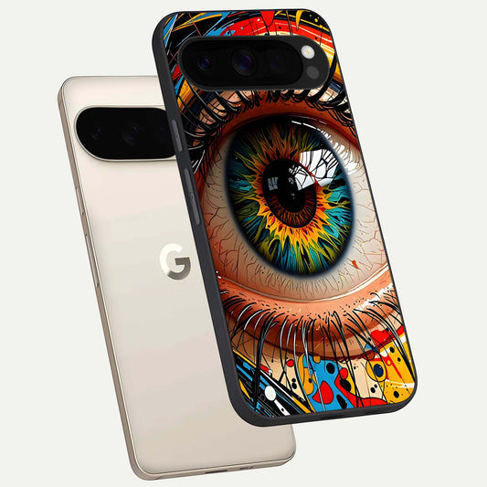  Colorful Eye phone case For Google Pixel 10 Pro XL showing premium glass back cover with detailed artwork