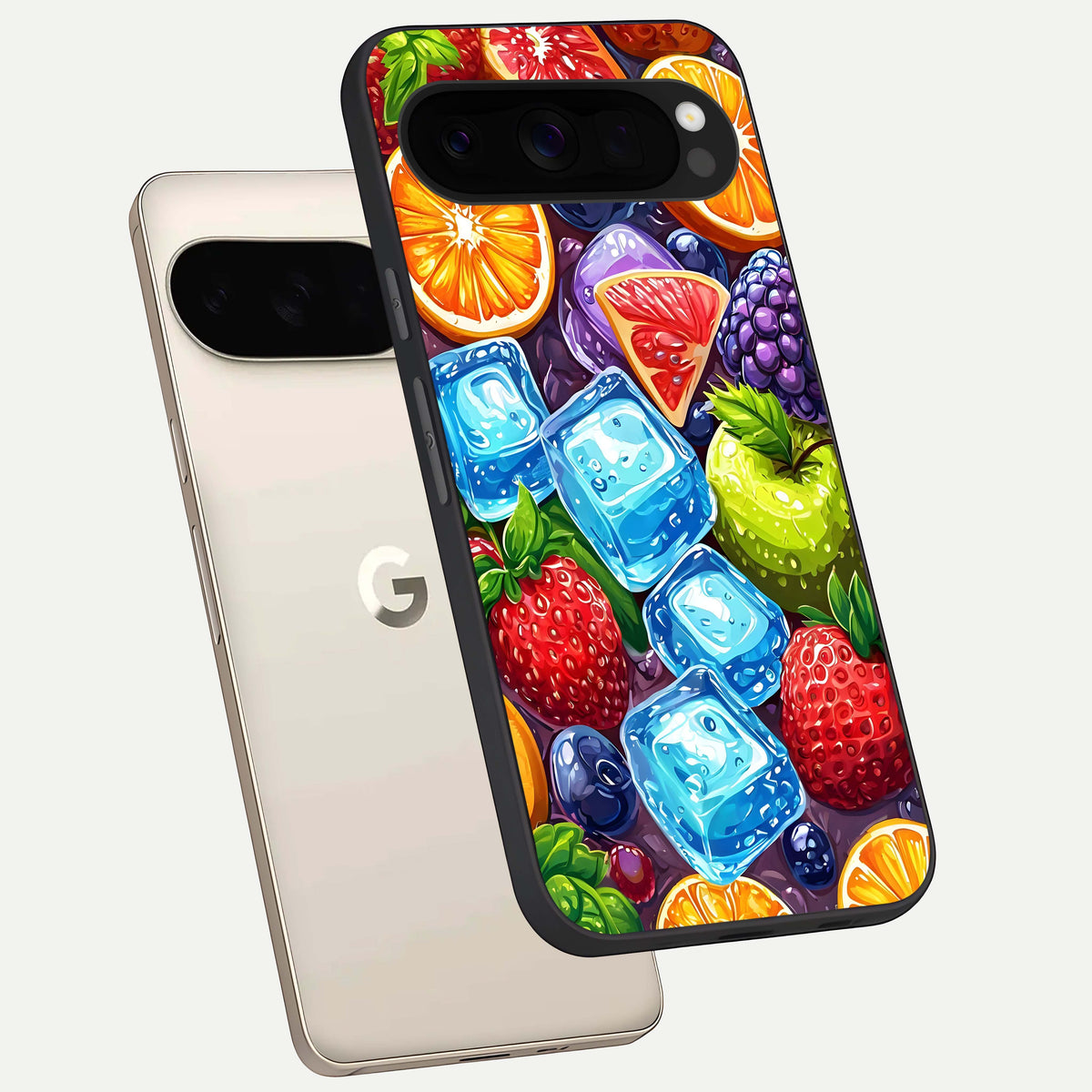  Colorful Fruits with Ice phone case For Google Pixel 10 Pro XL showing premium glass back cover with detailed artwork