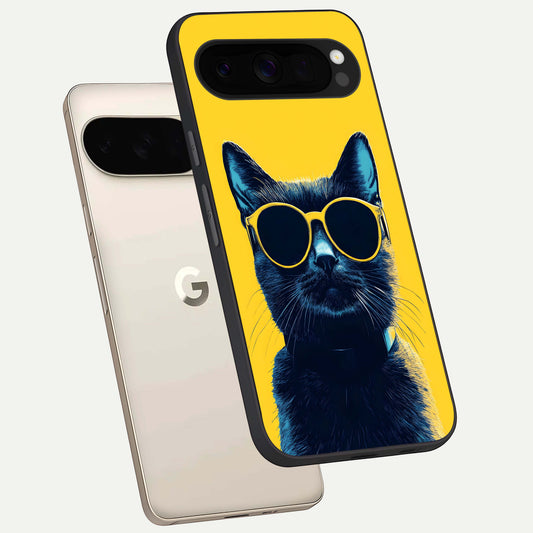  Cool Cat Vibes phone case For Google Pixel 10 Pro XL showing premium glass back cover with detailed artwork