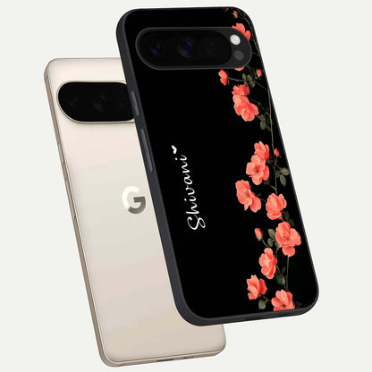  Crimson Bloom Grace Custom Name phone case For Google Pixel 10 Pro XL showing premium glass back cover with detailed artwork