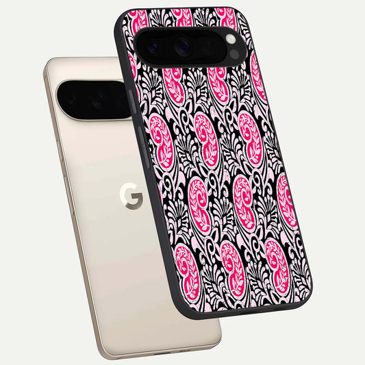  Crimson Paisley Charm phone case For Google Pixel 10 Pro XL showing premium glass back cover with detailed artwork