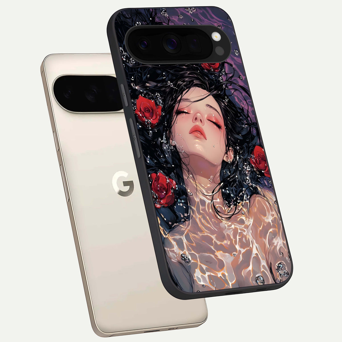  Crimson Rose Serenity phone case For Google Pixel 10 Pro XL showing premium glass back cover with detailed artwork