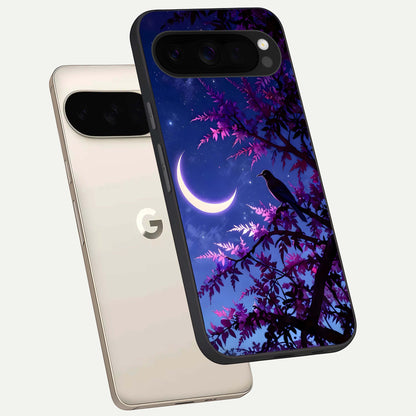  Crow And Moon Scenery phone case For Google Pixel 10 Pro XL showing premium glass back cover with detailed artwork