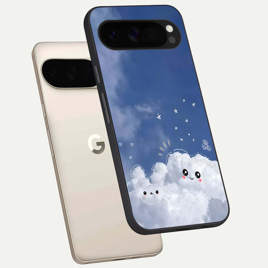  Cute Blossom Cloud phone case For Google Pixel 10 Pro XL showing premium glass back cover with detailed artwork