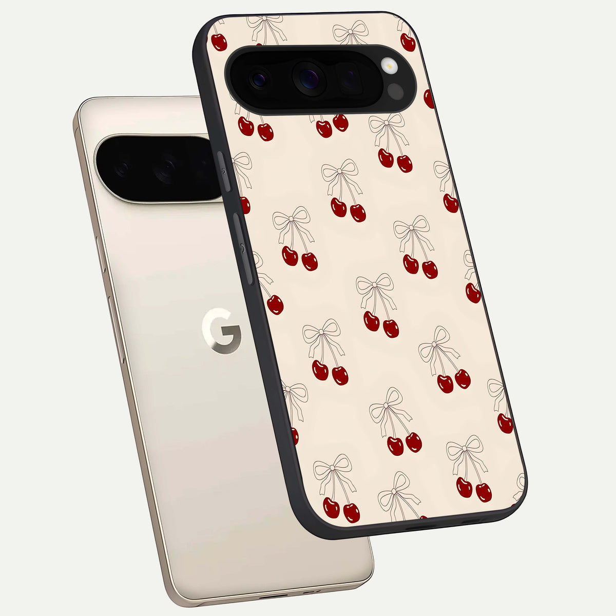  Cute Cherry Pattern phone case For Google Pixel 10 Pro XL showing premium glass back cover with detailed artwork