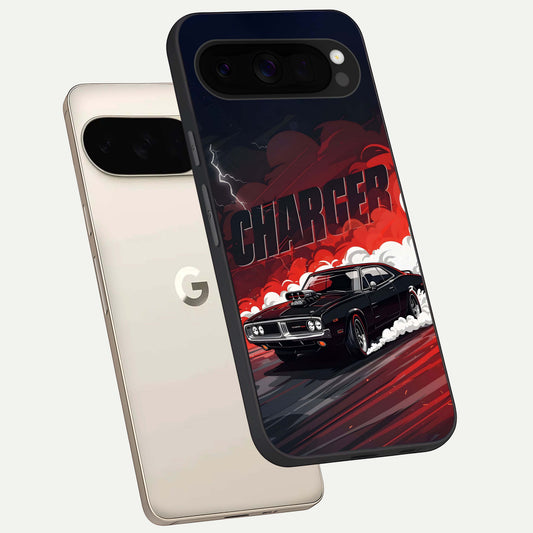  Dark Charger Fury phone case For Google Pixel 10 Pro XL showing premium glass back cover with detailed artwork