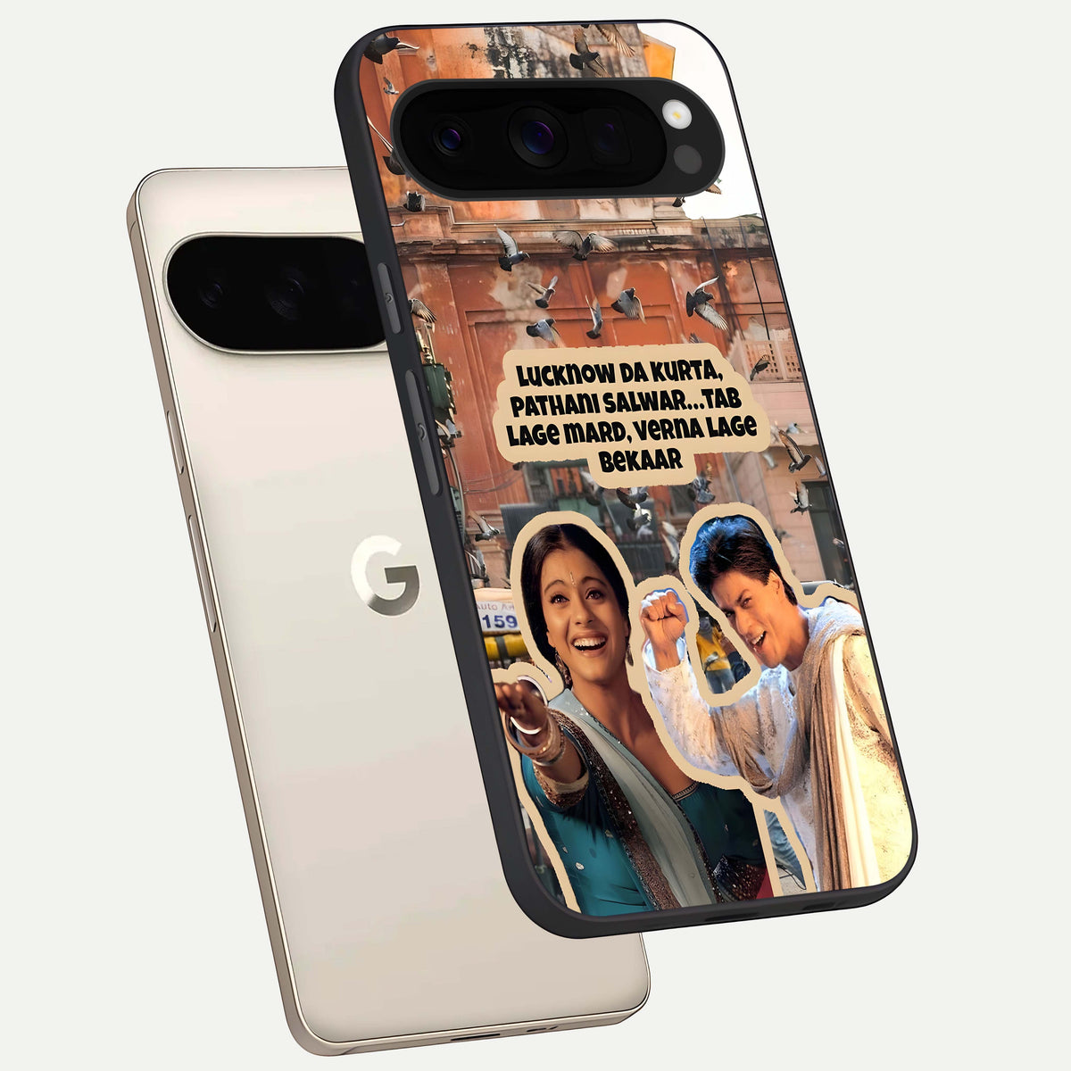  Desi Retro Vibes phone case For Google Pixel 10 Pro XL showing premium glass back cover with detailed artwork