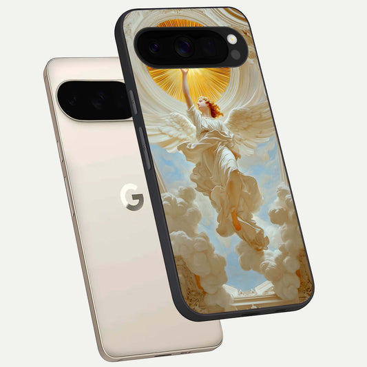  Divine Light Angel phone case For Google Pixel 10 Pro XL showing premium glass back cover with detailed artwork