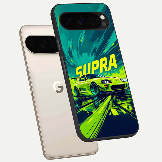  Electric Supra Thunder phone case For Google Pixel 10 Pro XL showing premium glass back cover with detailed artwork