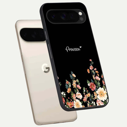  Floral Design Personalized Custom Name phone case For Google Pixel 10 Pro XL showing premium glass back cover with detailed artwork