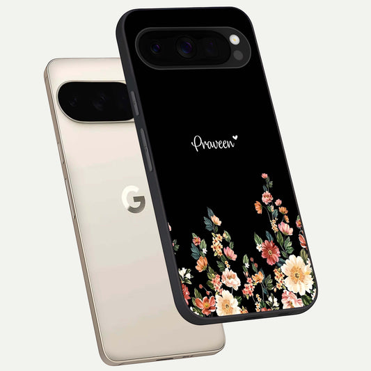 Floral Design Personalized Custom Name phone case For Google Pixel 10 Pro XL showing premium glass back cover with detailed artwork