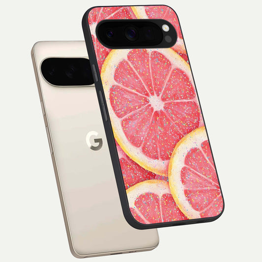  Glitter Grapefruit phone case For Google Pixel 10 Pro XL showing premium glass back cover with detailed artwork