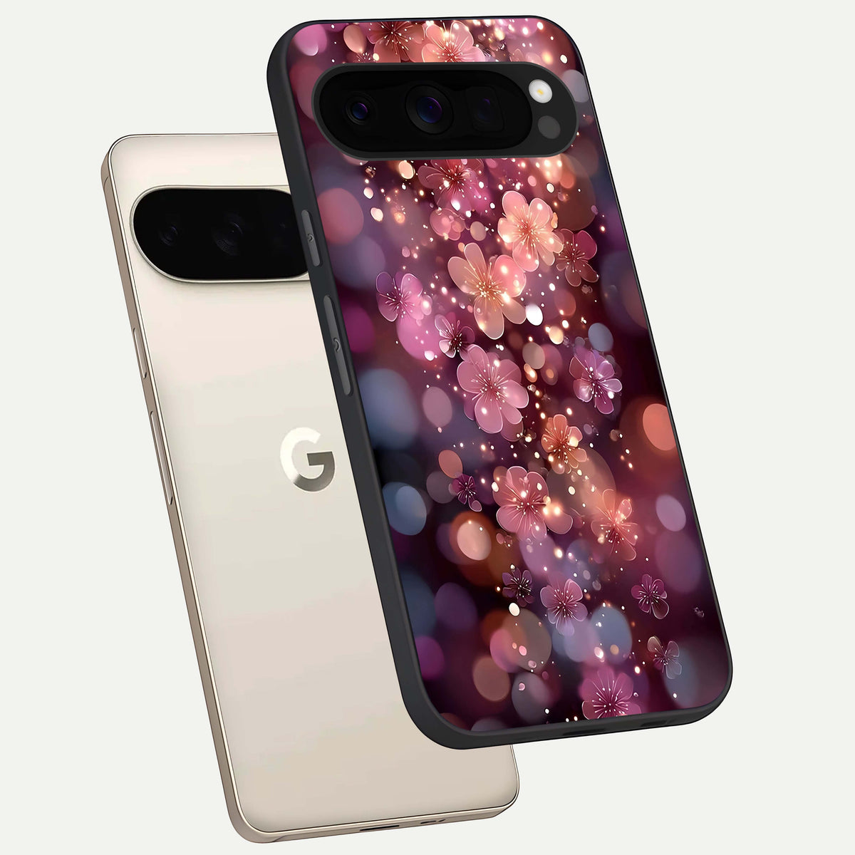  Glowing Petal Bliss phone case For Google Pixel 10 Pro XL showing premium glass back cover with detailed artwork