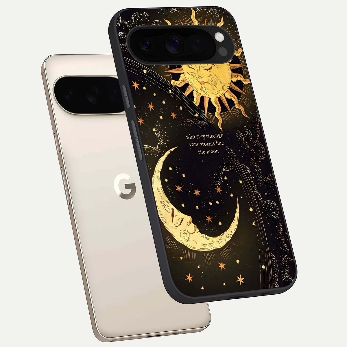  Golden Lunar Love phone case For Google Pixel 10 Pro XL showing premium glass back cover with detailed artwork