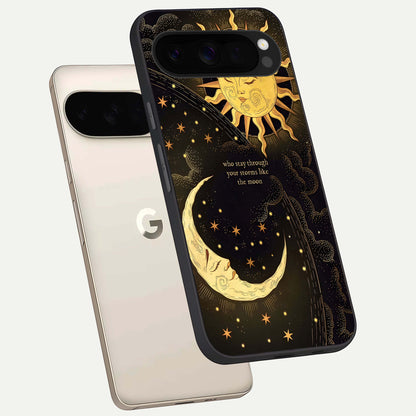  Golden Lunar Love phone case For Google Pixel 10 Pro XL showing premium glass back cover with detailed artwork