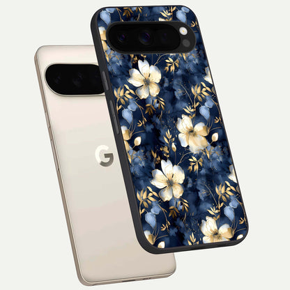  Golden Midnight Bloom phone case For Google Pixel 10 Pro XL showing premium glass back cover with detailed artwork