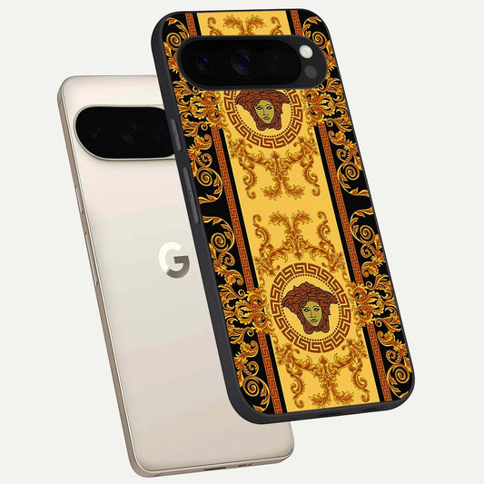  Golden Royal Heritage phone case For Google Pixel 10 Pro XL showing premium glass back cover with detailed artwork